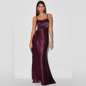 NWT Lulus Make You Shine Dark Purple Satin Mermaid Maxi Dress